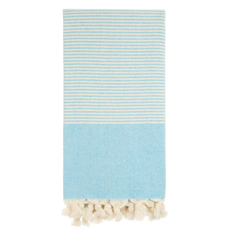 4 Sky Blue Striped Beach Bath Towels - 100% Turkish Cotton
